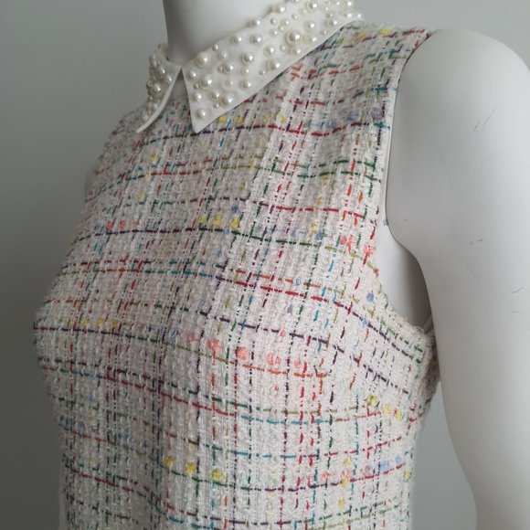 CeCe Dresses & Skirts - Vintage Tweed Sleeveless Dress with Pearl Collar